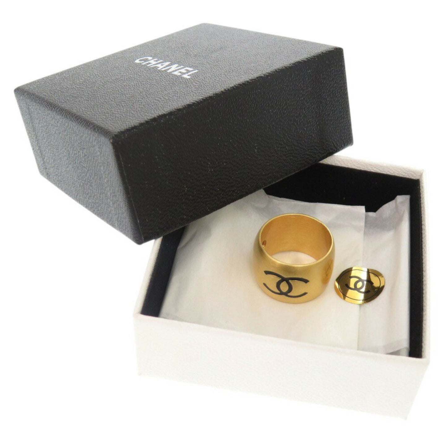 Chanel Coco Mark Heart Metal Size 13 Gold Black Ring 1178CHANEL