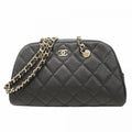Chanel Matelasse Shoulder Bag with Chain, Caviar Skin, Black Champagne, Women's