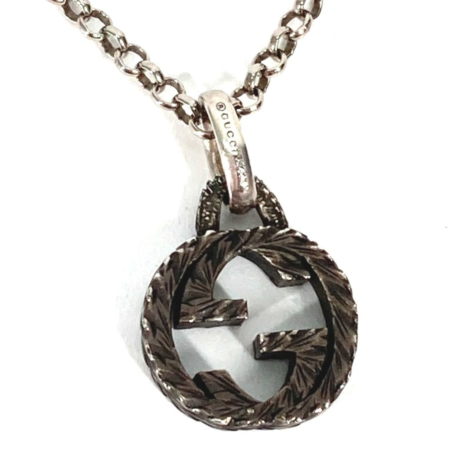 GUCCI Arabesque Interlocking G Pendant Chain Necklace in SV925 Silver for Women