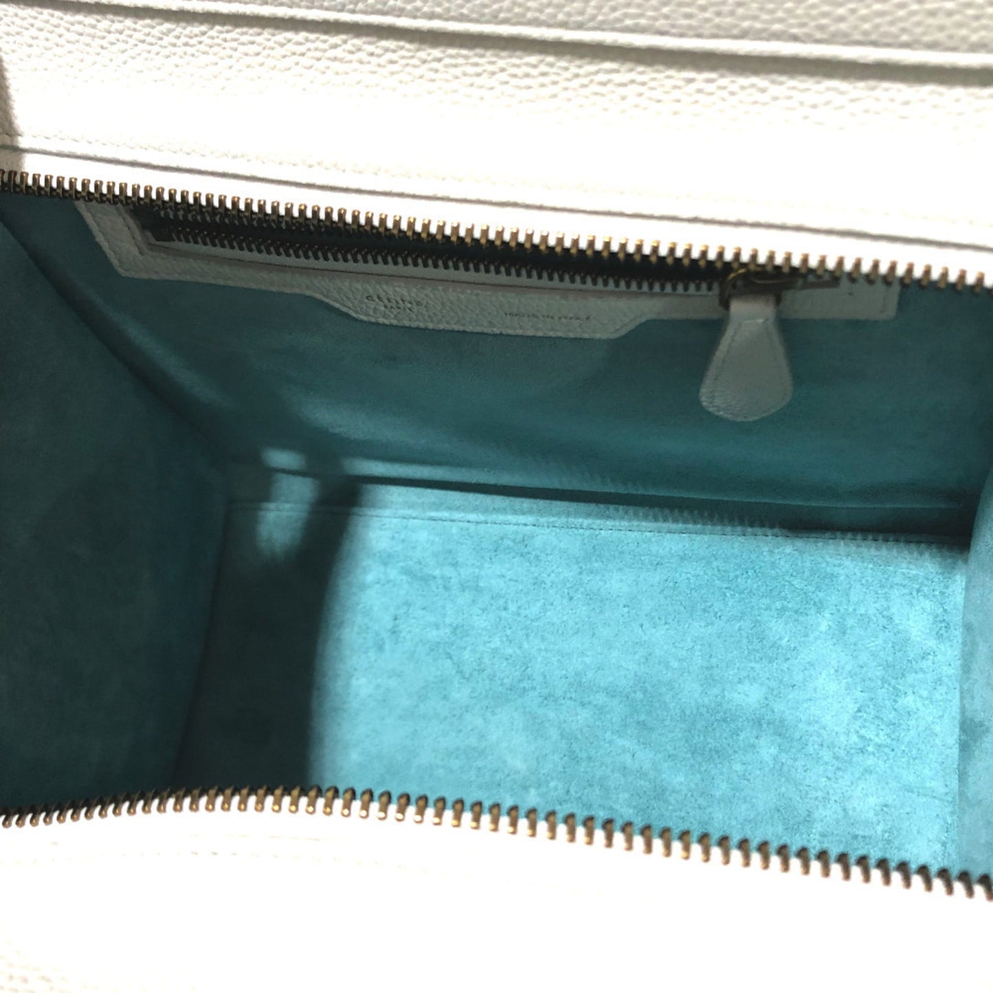 CELINE 167793 Tote Bag Micro Shopper Luggage Handbag Leather Women's White Off-White x Sky Blue