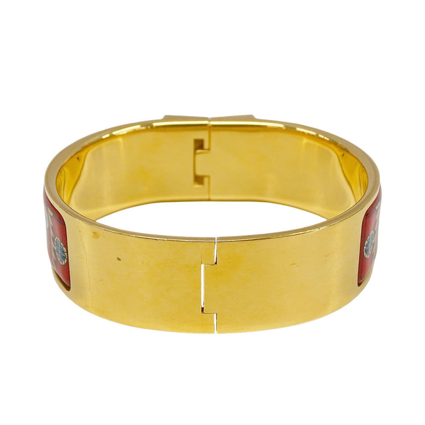 Hermès HERMES bangle for women, branded rocque enamel GM gold and red bracelet, elephant cloisonné.