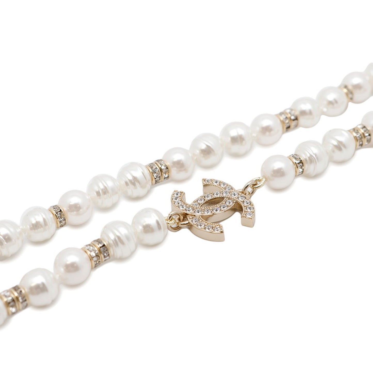 Chanel Necklace Coco Mark Fake Pearl Rhinestone B23 S CHANEL