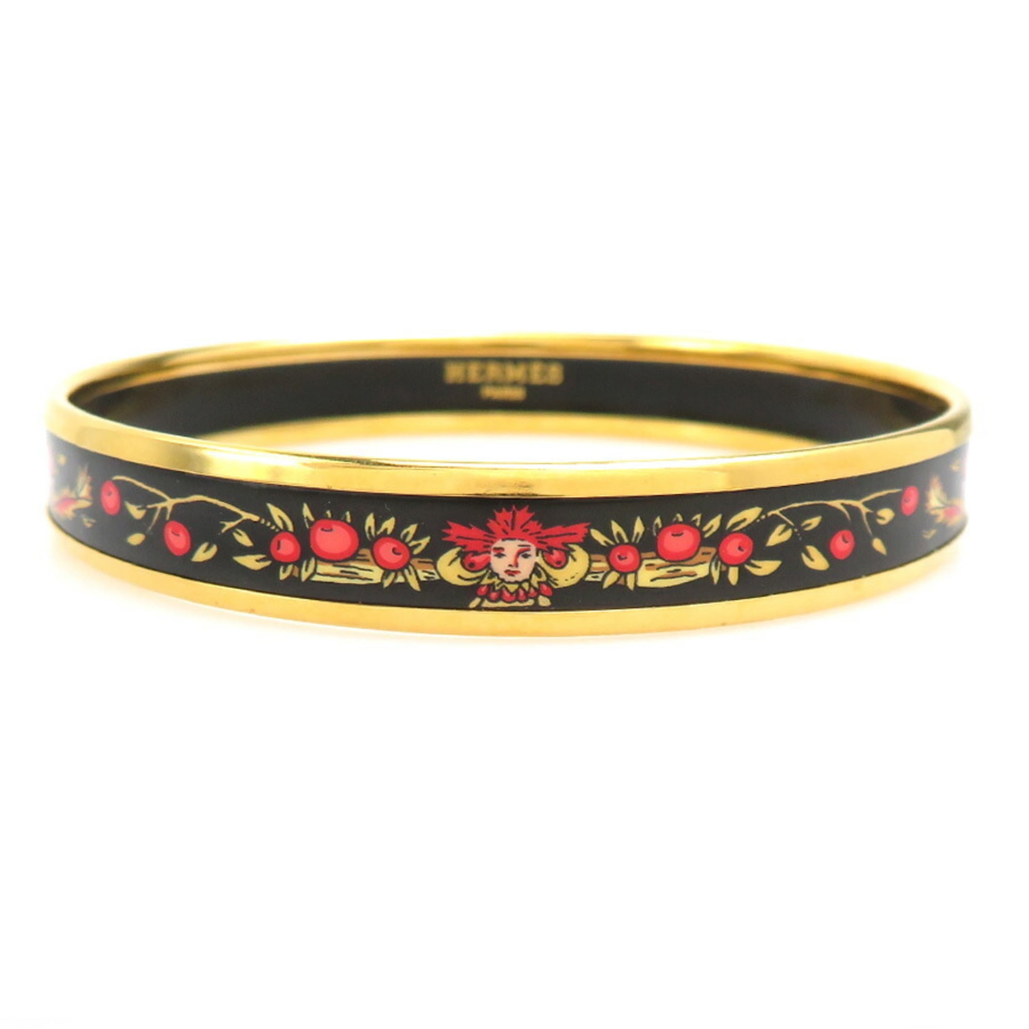 Hermès HERMES Bangle Bracelet in Metal/Enamel, Gold/Black/Red, Women's, e61374a