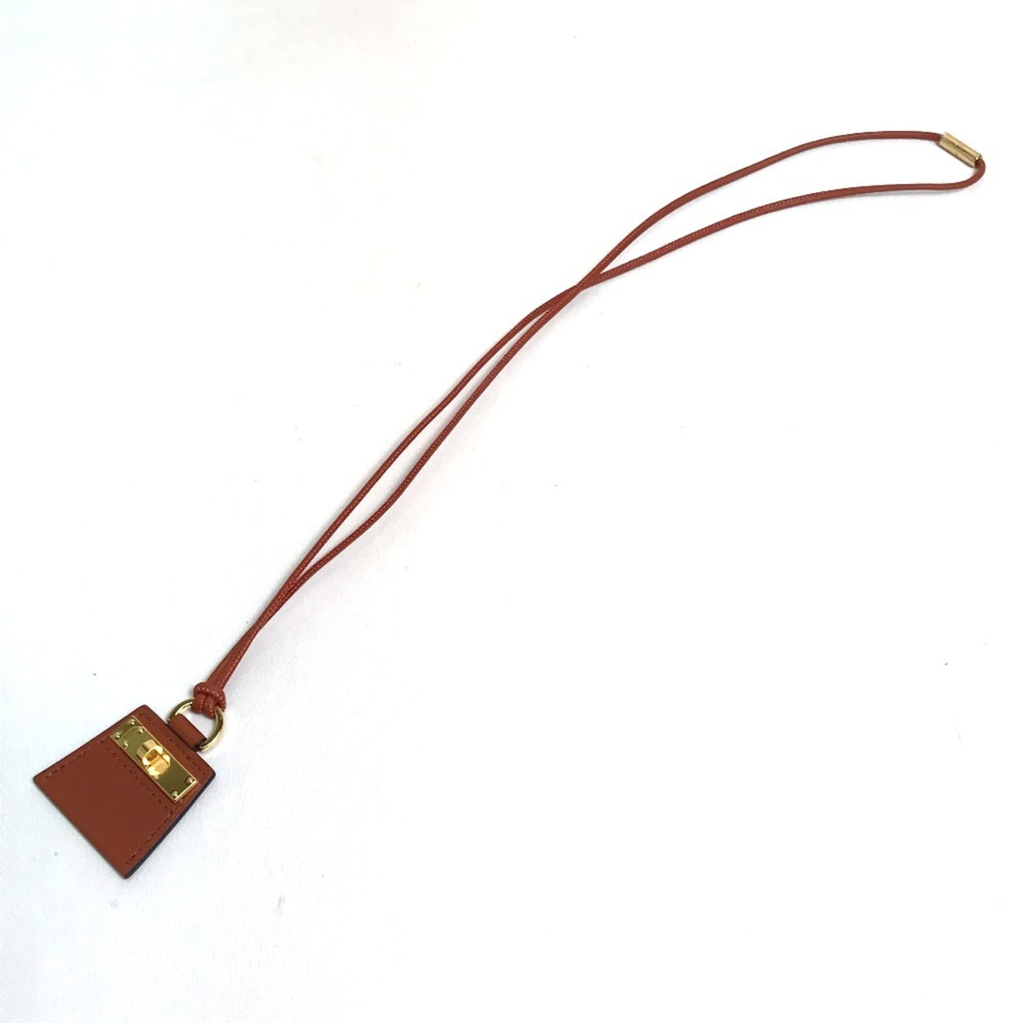 HERMES Mon Petit Kelly PM Necklace Leather Women's Brown — New - Store Return
