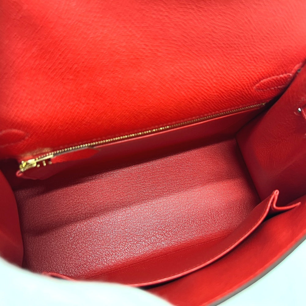 HERMES Kelly 25, Outer Stitching, 2-Way Bag, Shoulder Handbag, Epsom Leather, Women's, ROUGE RADIEUX, Gold Hardware, Red — New - Store Return