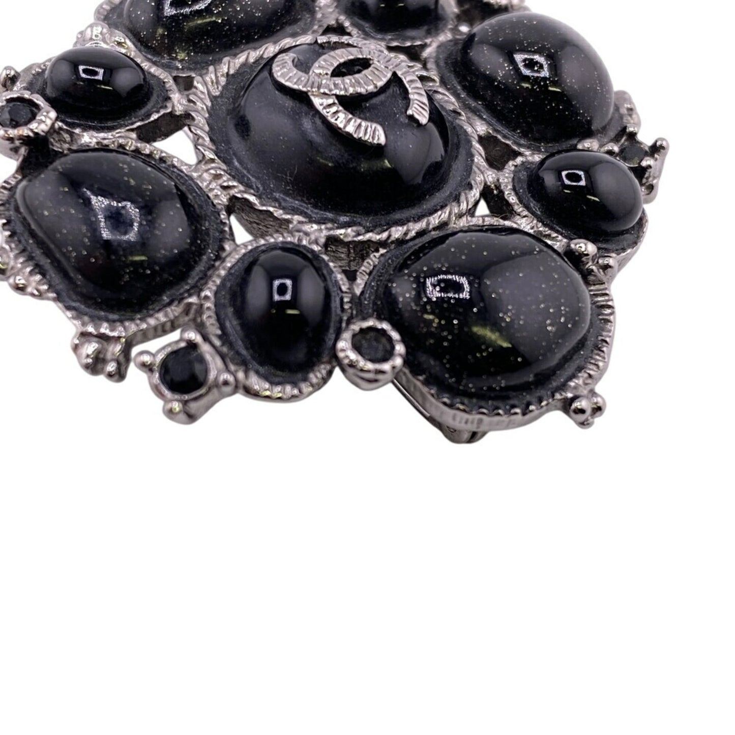 CHANEL C00V Coco Mark Rhinestone Brooch Black Women's