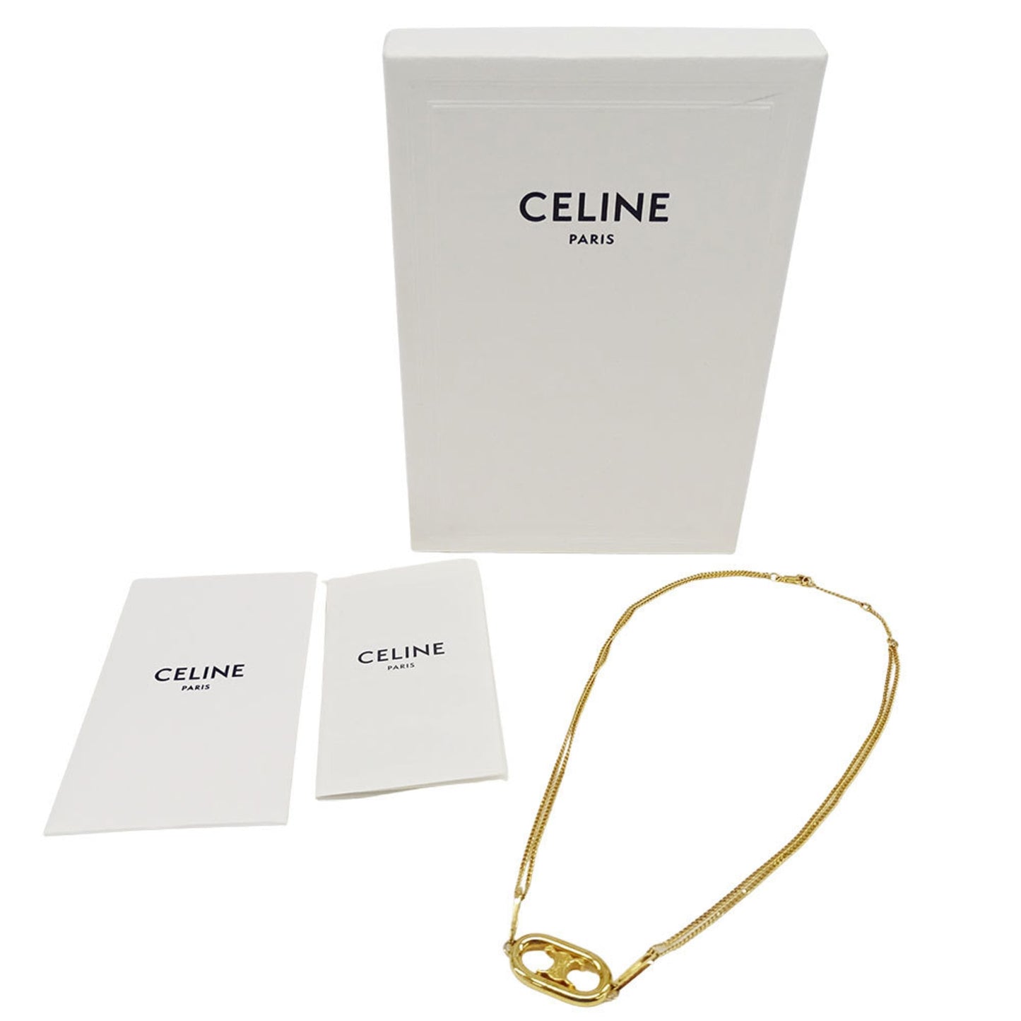 Celine Triomphe Gold Double-Strand Necklace for Women, Accessory with Logo