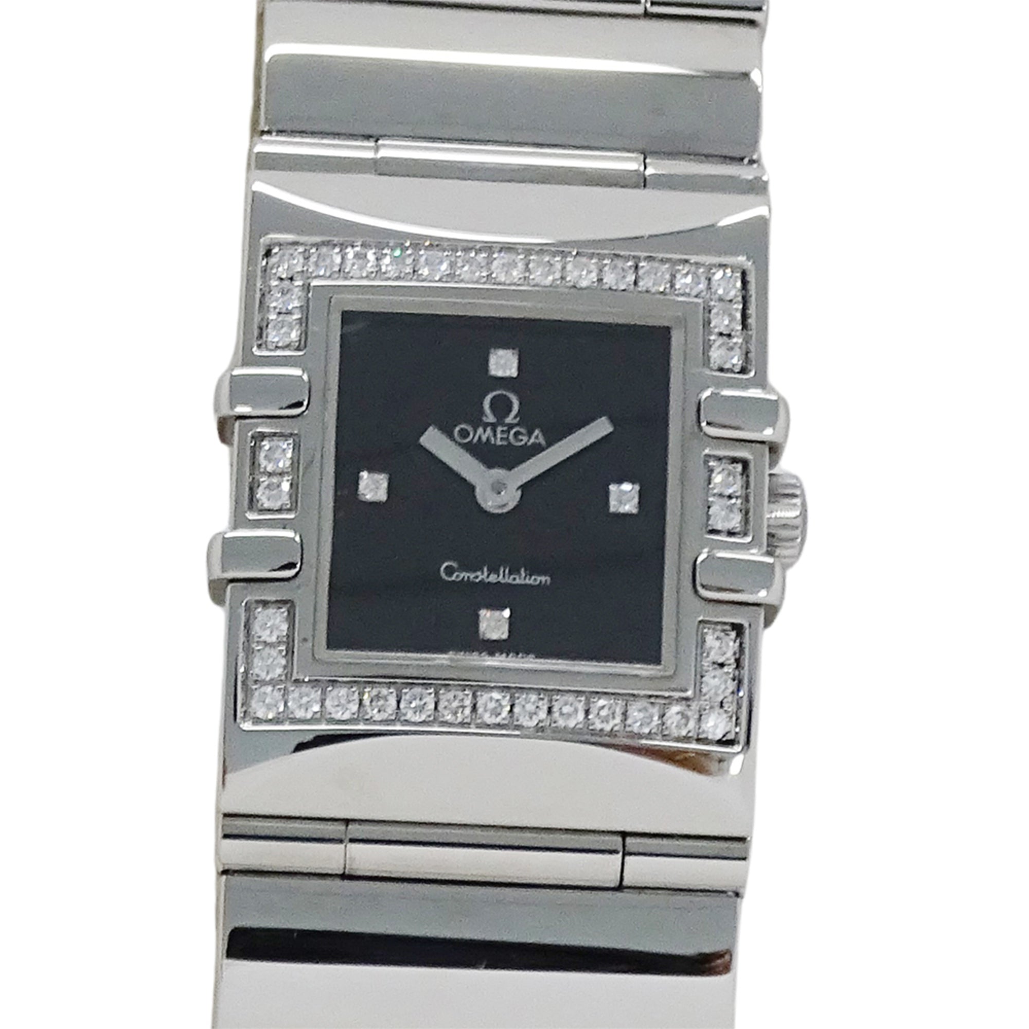 Omega Constellation Carre Quadra 1528.46 Women's Watch, Brand Name, Diamond, Quartz Movement, Stainless Steel (SS), Silver, Black, Square Frame — Good