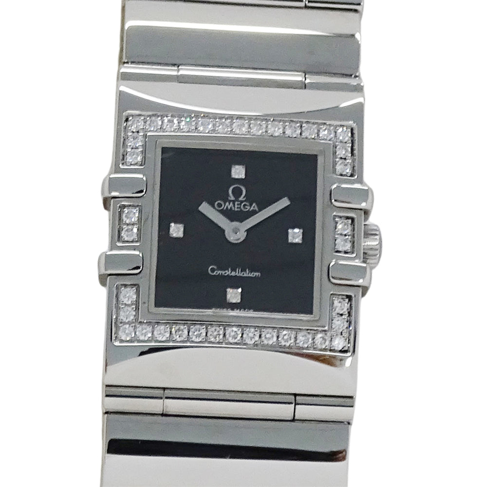 Omega Constellation Carre Quadra 1528.46 Women's Watch, Brand Name, Diamond, Quartz Movement, Stainless Steel (SS), Silver, Black, Square Frame — Good