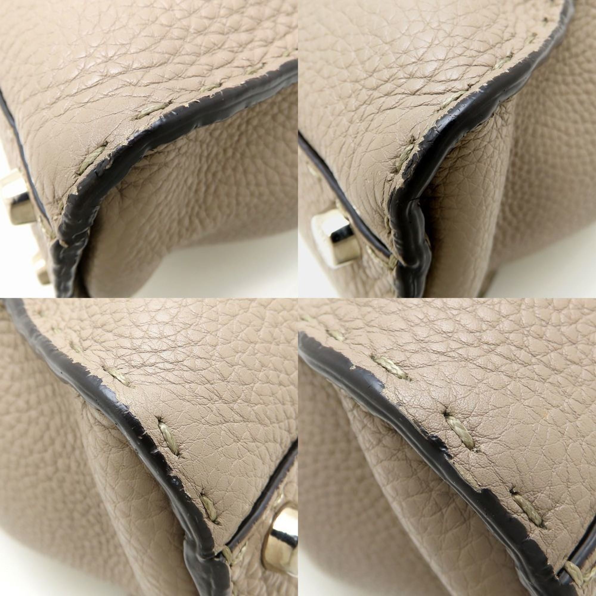 FENDI Peekaboo 8BN290 Handbag Selleria Leather Greige 352378