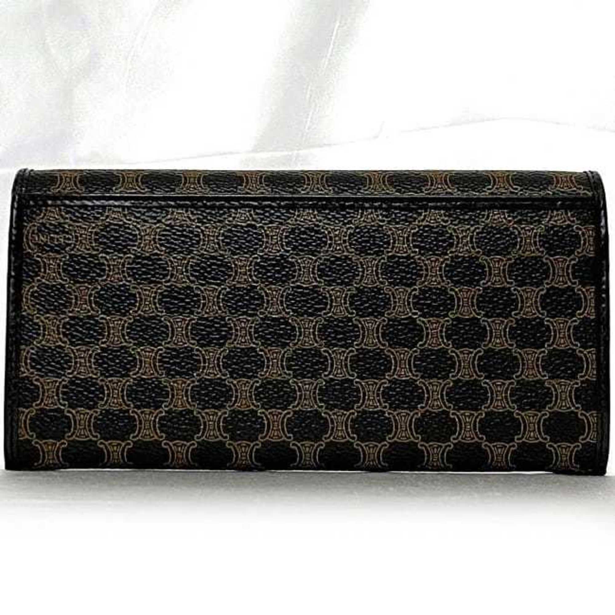 Celine Bi-fold Long Wallet f-21899 Black Brown Macadam DF 0P227 300 00 PVC Leather M/00/1 CELINE Flap with Clasp