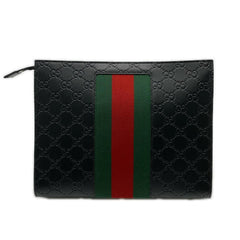 GUCCI GG Supreme Canvas Shima Sherry Line Clutch Bag 475316 Black Green Red Leather Men's — New - Store Return