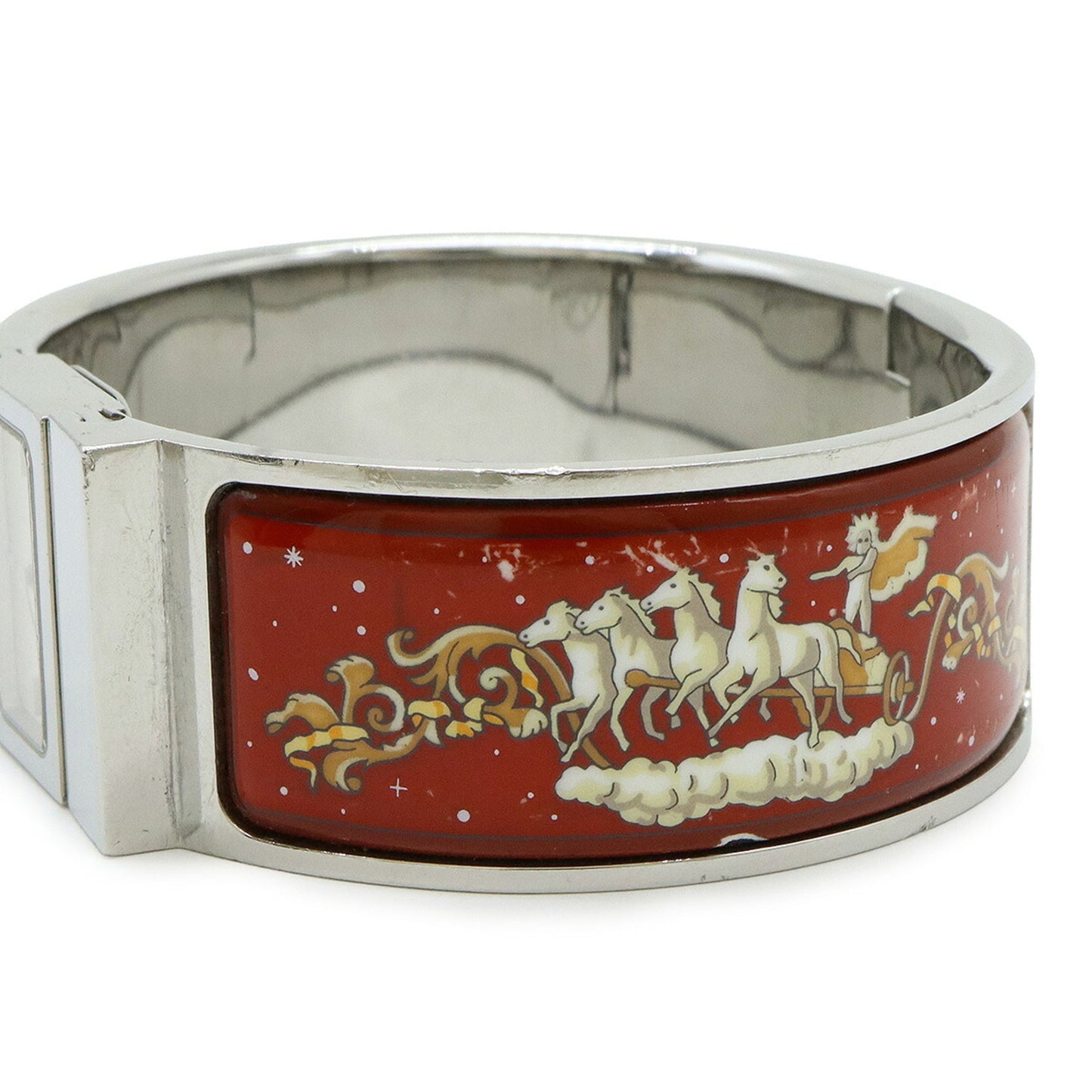 HERMES Locé Silver Dial Bangle GP Enamel Women's Quartz Watch LO1.210