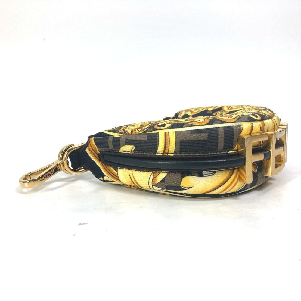 FENDI 7AS089 Nano Fendigraphy Fendace Versace Pouch Clutch Bag Handbag Nylon Leather Women's Yellow — Like New