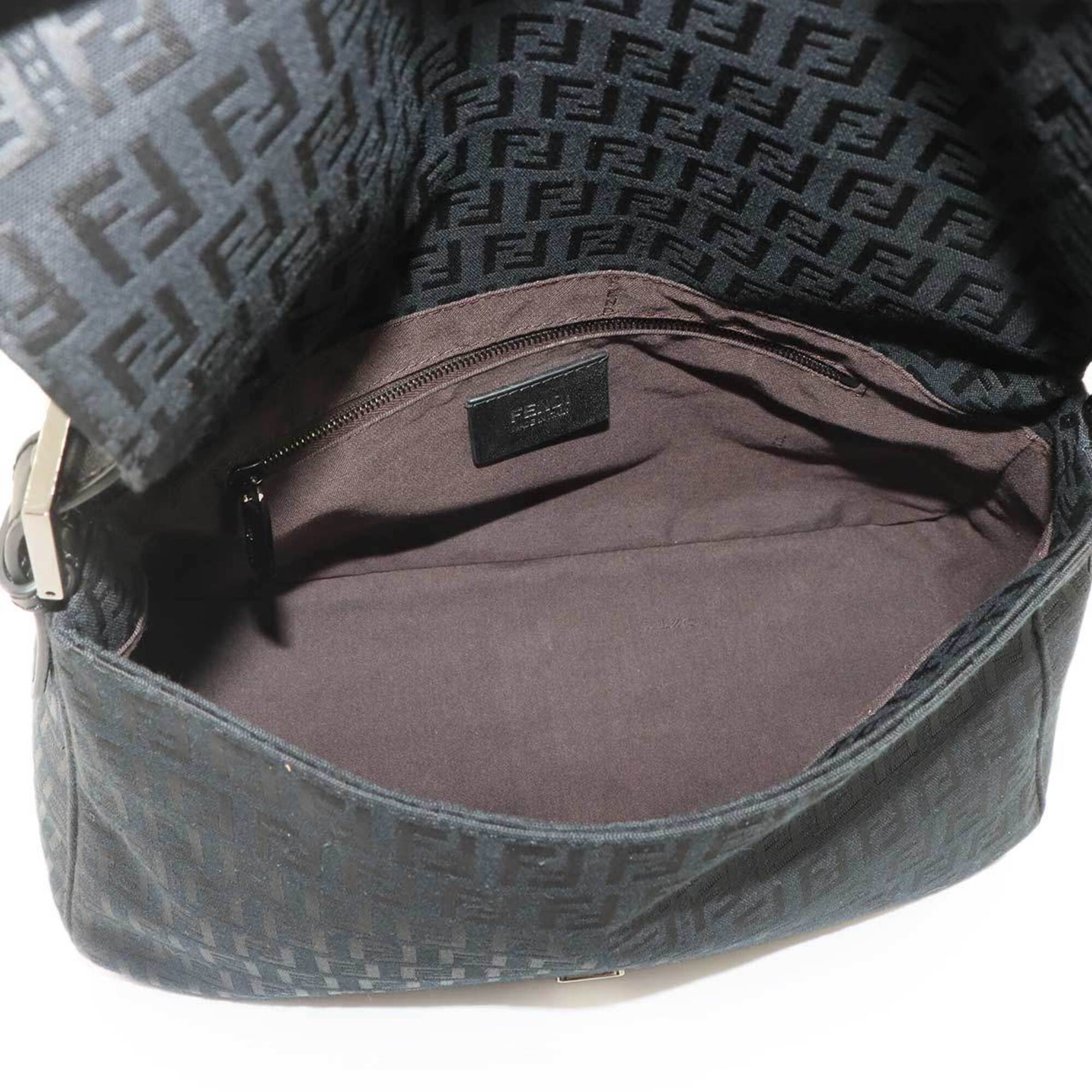 Fendi Zucchino Mamma Baguette Shoulder Handbag, Canvas, Black, 8BR001, Silver Hardware — Like New