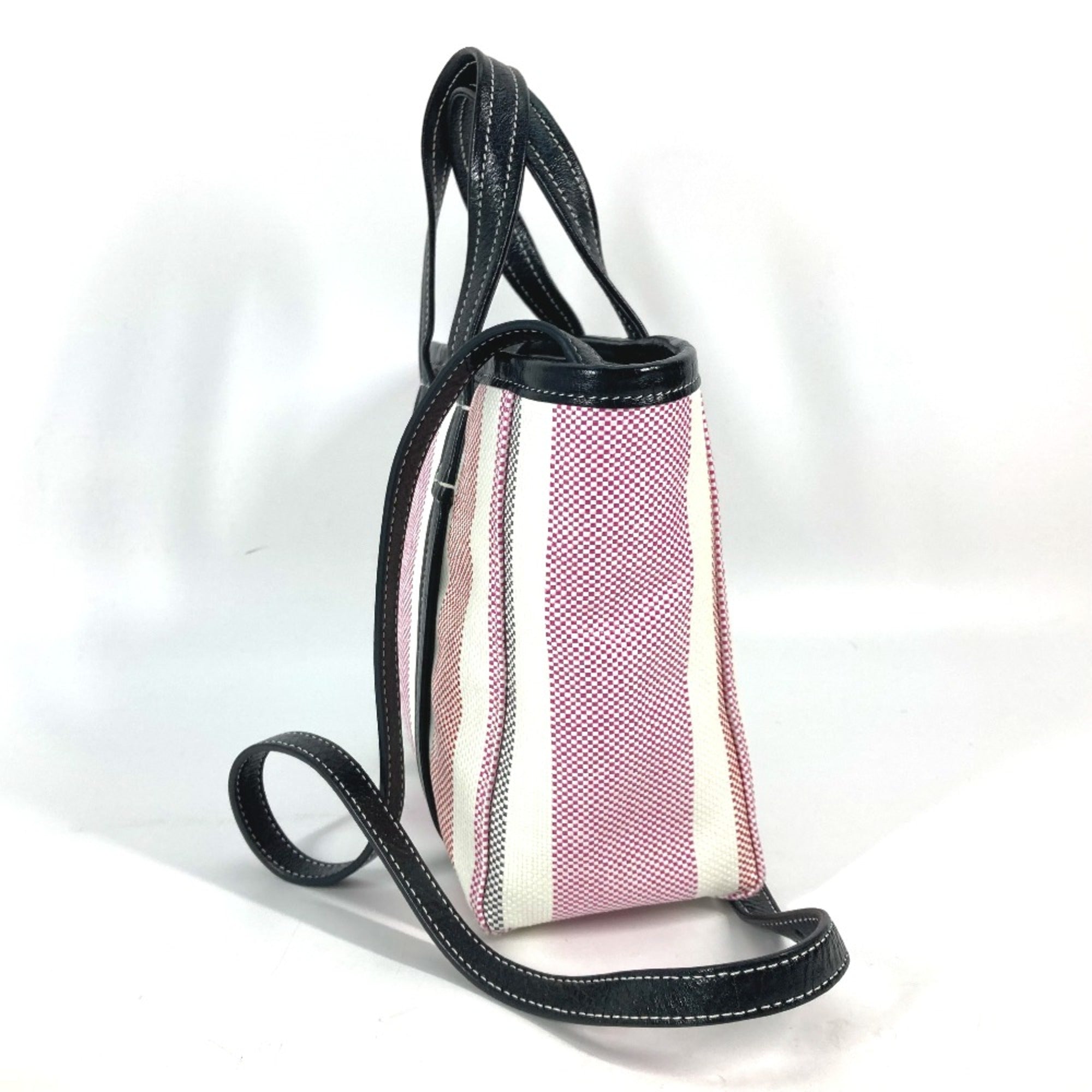 Balenciaga 671404 stripe 2WAY Shoulder Bag Crossbody Tote Bag Hand Bag pink Black x White — Like New