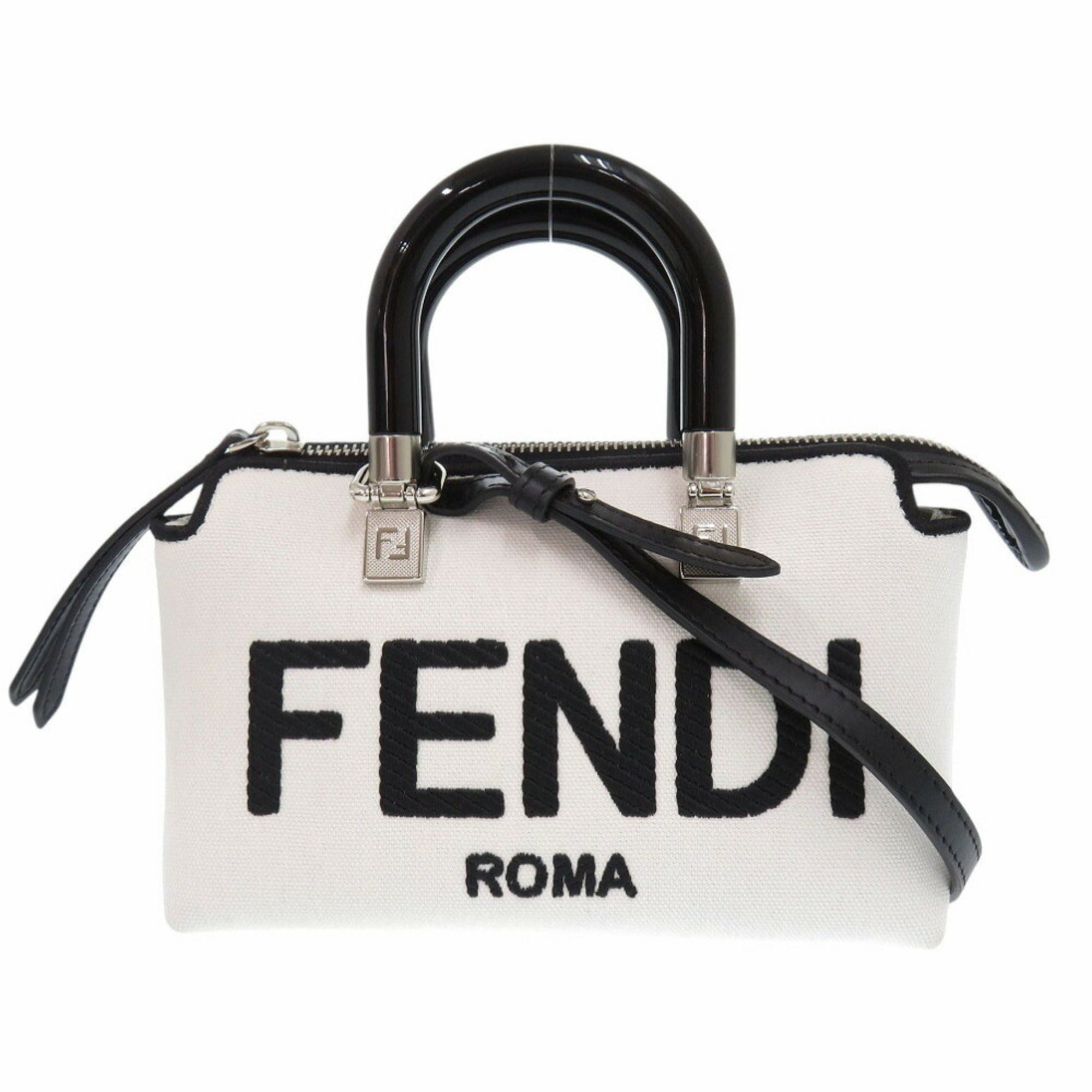 Fendi By The Way Small 8BS067 ANVG Canvas Leather Plexiglass White Handbag 1783FENDI