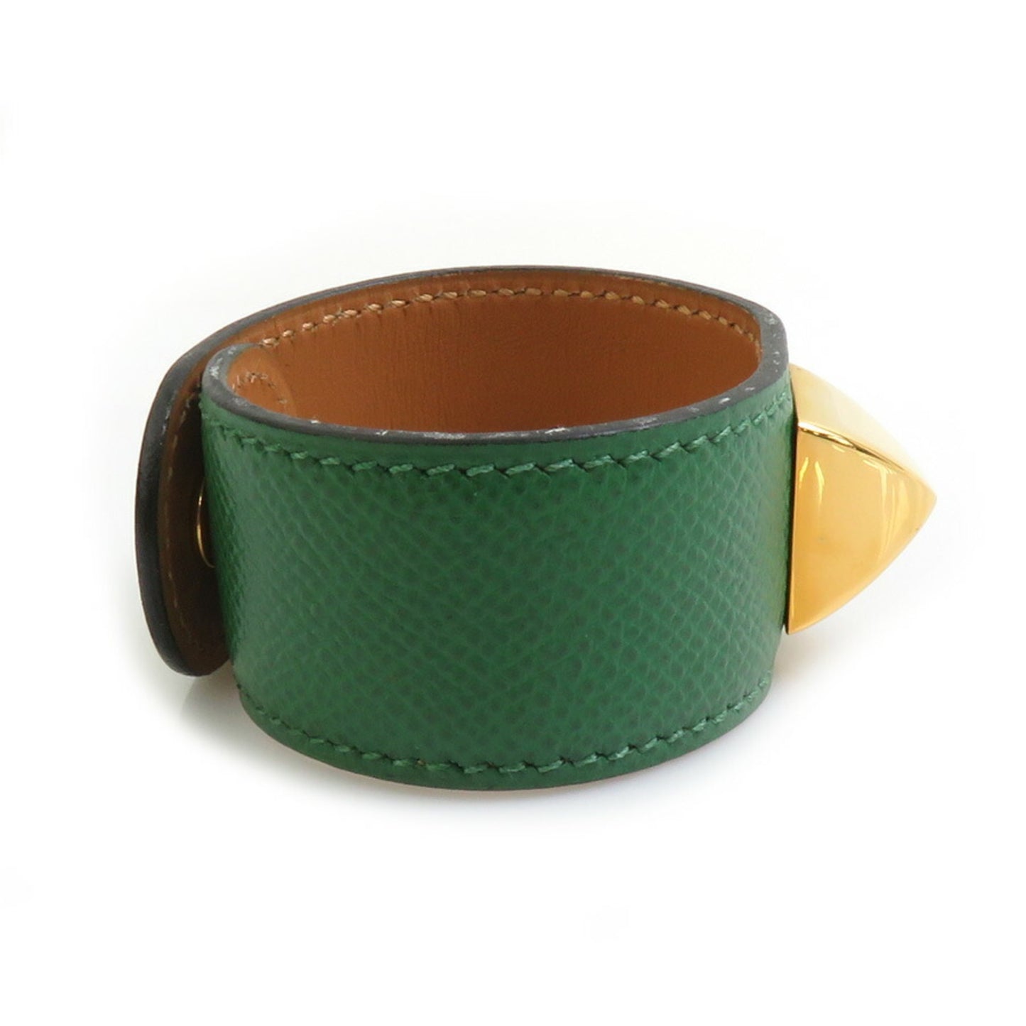 Hermes HERMES bracelet Medor leather metal green gold ladies e60427a