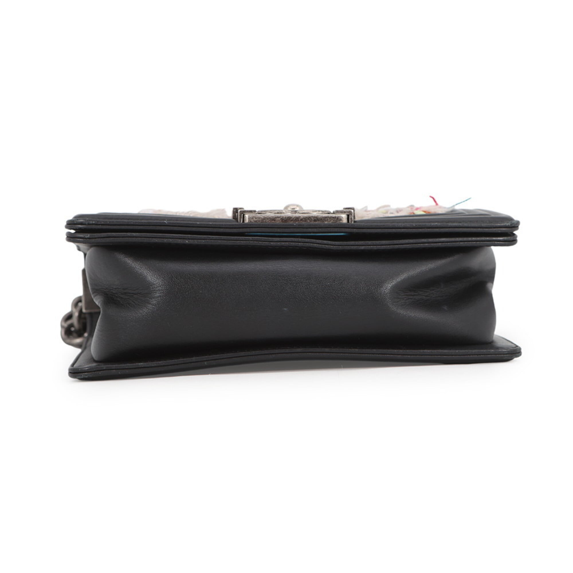 Chanel Chain Shoulder Bag Boy Small Matelassé Coco Mark Lambskin Tweed CHANEL Black Handbag Women's — Like New