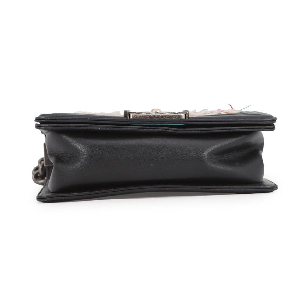 Chanel Chain Shoulder Bag Boy Small Matelassé Coco Mark Lambskin Tweed CHANEL Black Handbag Women's — Like New