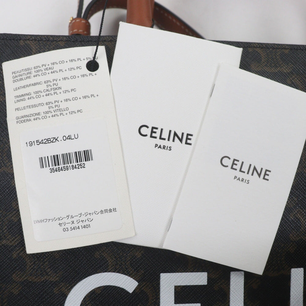 CELINE 191542BZK 04LU Vertical Cabas Triomphe Canvas Leather Logo Print 2-Way Tote Bag Dark Brown with Dust Men's — Like New
