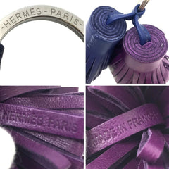 Hermes HERMES Carmen Unodo Keychain Key Ring Charm Leather Purple x Navy Wallet — Like New