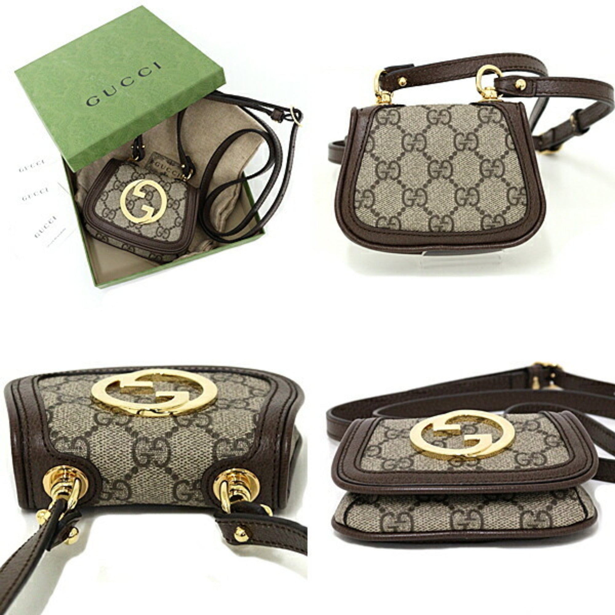 GUCCI Blondie Card Case Wallet GG Supreme Canvas Shoulder Bag 698635 Beige/Ebony — Like New