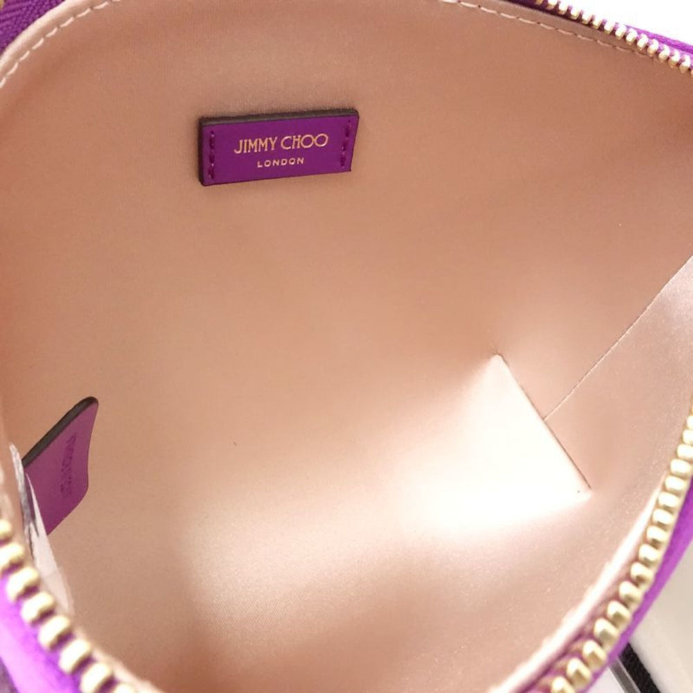 JIMMY CHOO Raina Pouch Bag, Logo, Satin, Purple, Women's, 182030 — Like New