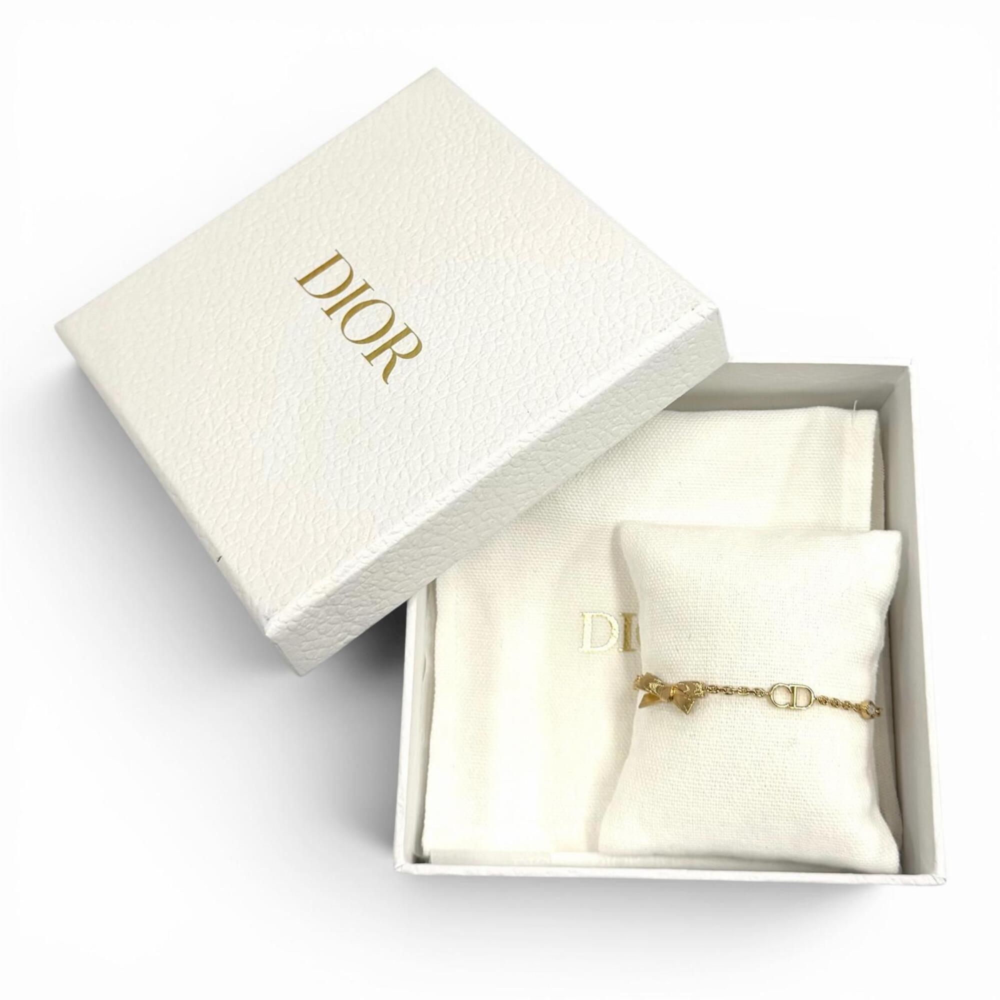 Christian Dior DIOR B3335 WOMCY CD Bow (Current Model) - 17cm total length, ribbon rhinestone bracelet, gold, women's, with box and dust bag — Like New