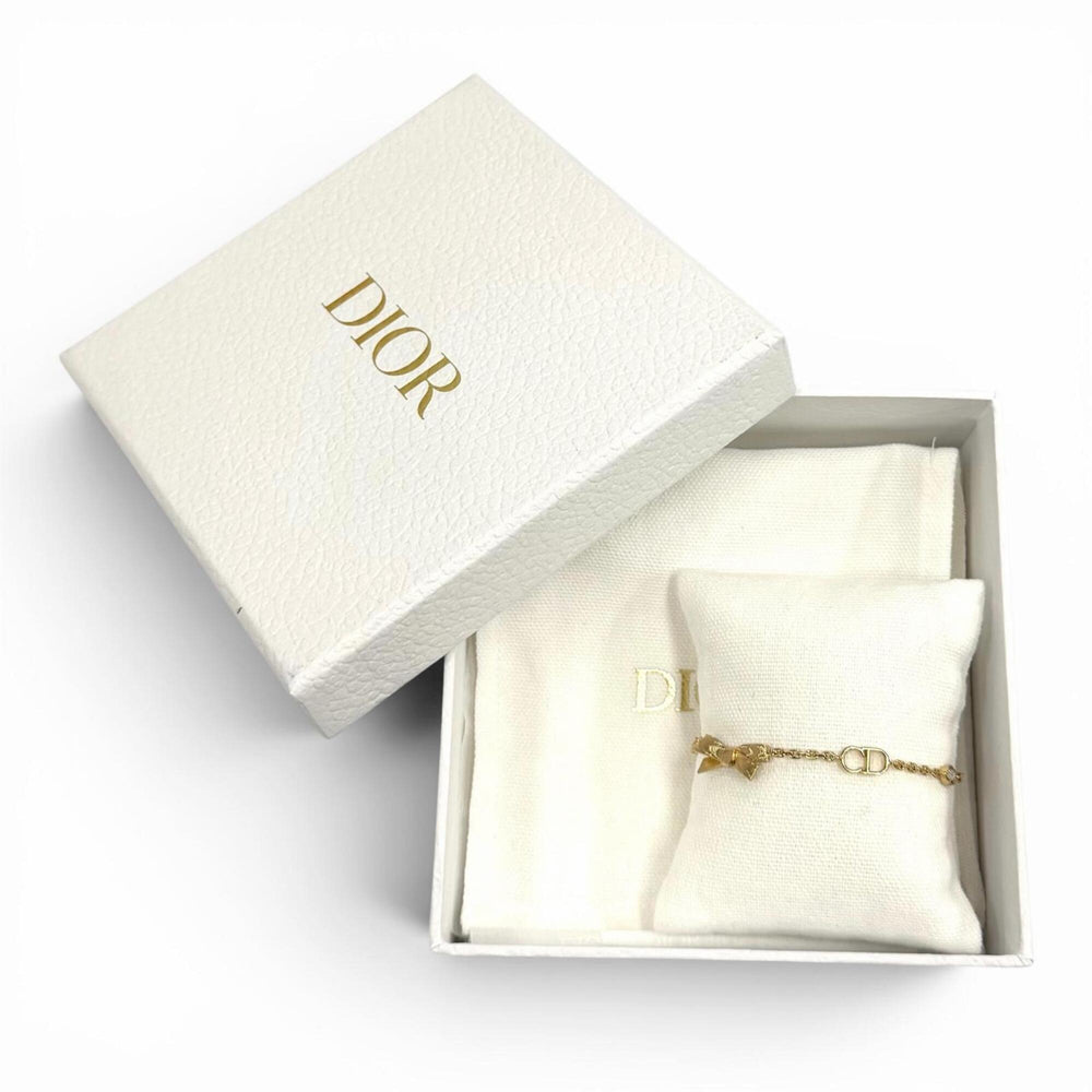 Christian Dior DIOR B3335 WOMCY CD Bow (Current Model) - 17cm total length, ribbon rhinestone bracelet, gold, women's, with box and dust bag — Like New