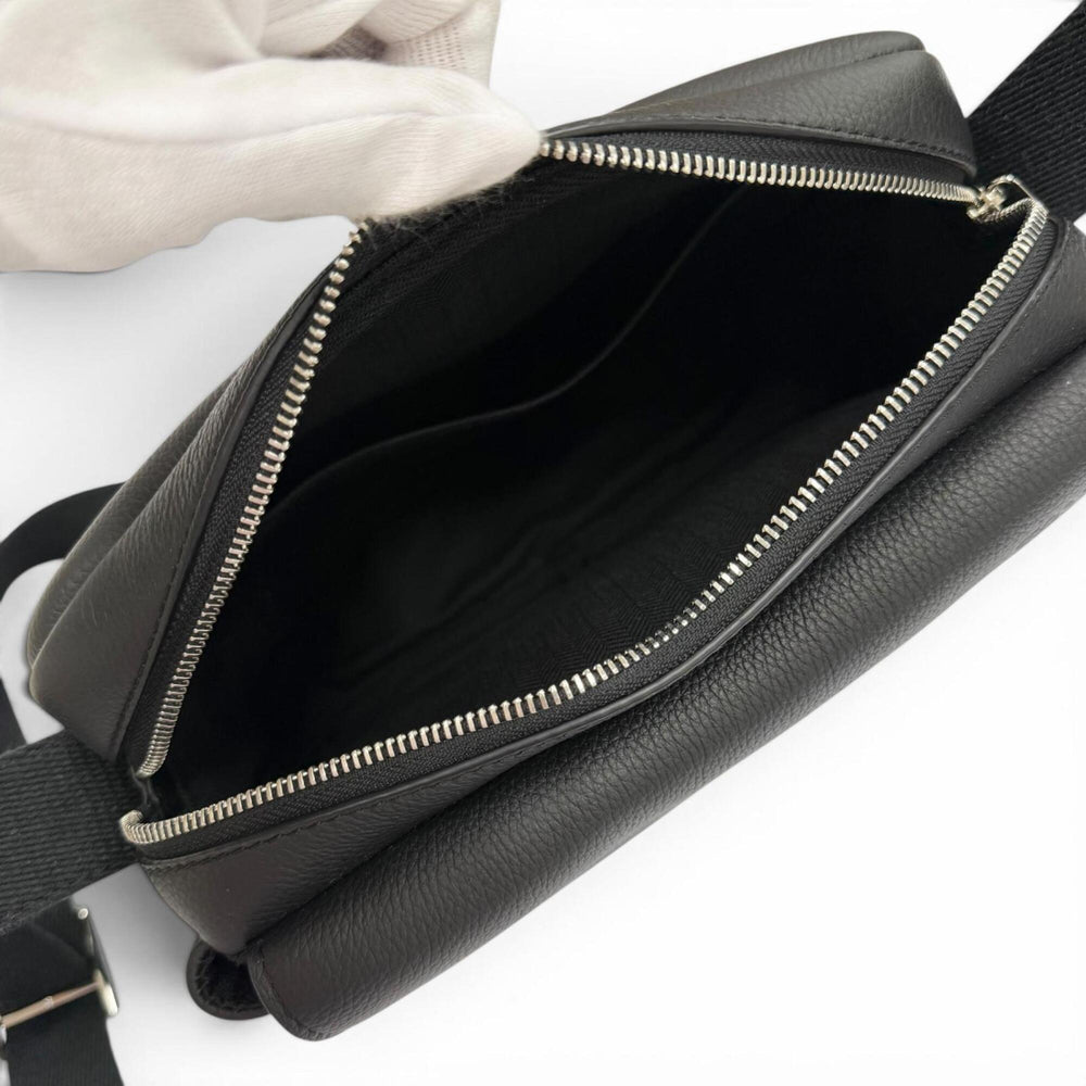 LOEWE B553A72X22 Leather Anagram Logo Military Messenger Shoulder Bag, Black, XS, Made in Portugal, Men's, with Dust Bag — Like New