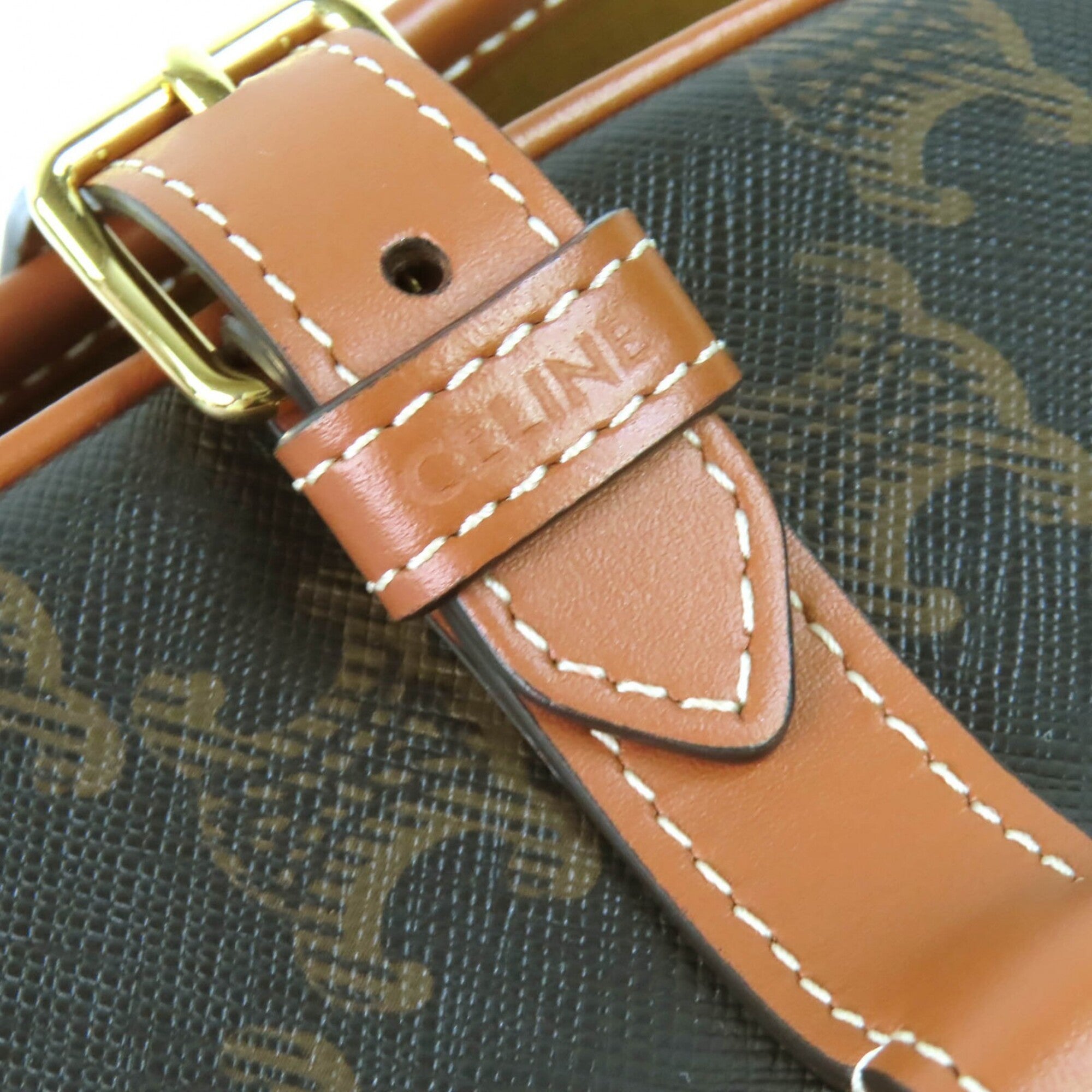 CELINE 19150 Folco Medium Triomphe Canvas Shoulder Bag, Tan Brown, Women's - Highly Recommended! — Like New
