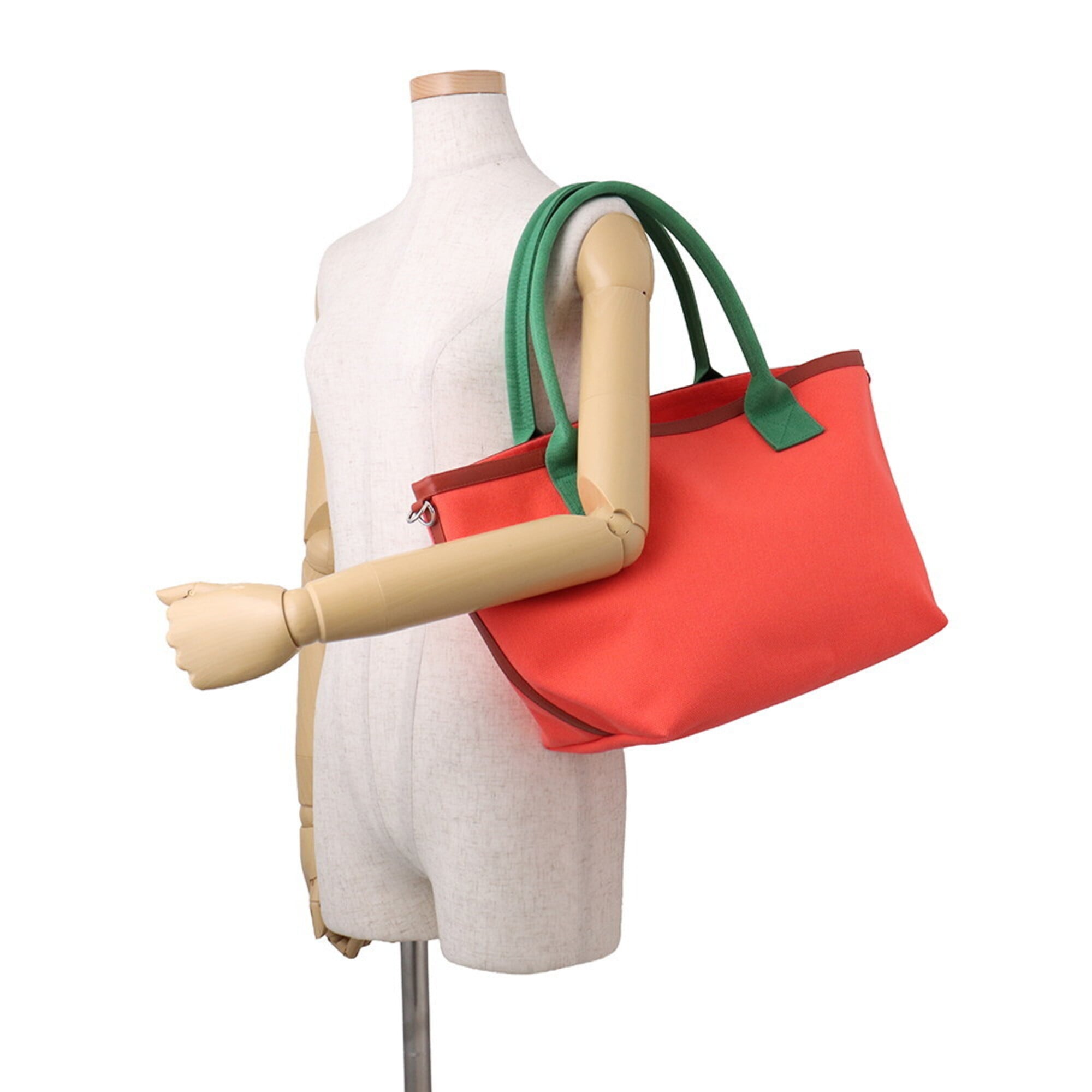 Hermes Tote Bag So Cabas Petit H Orange Green Canvas Epsom Handbag HERMES — Like New