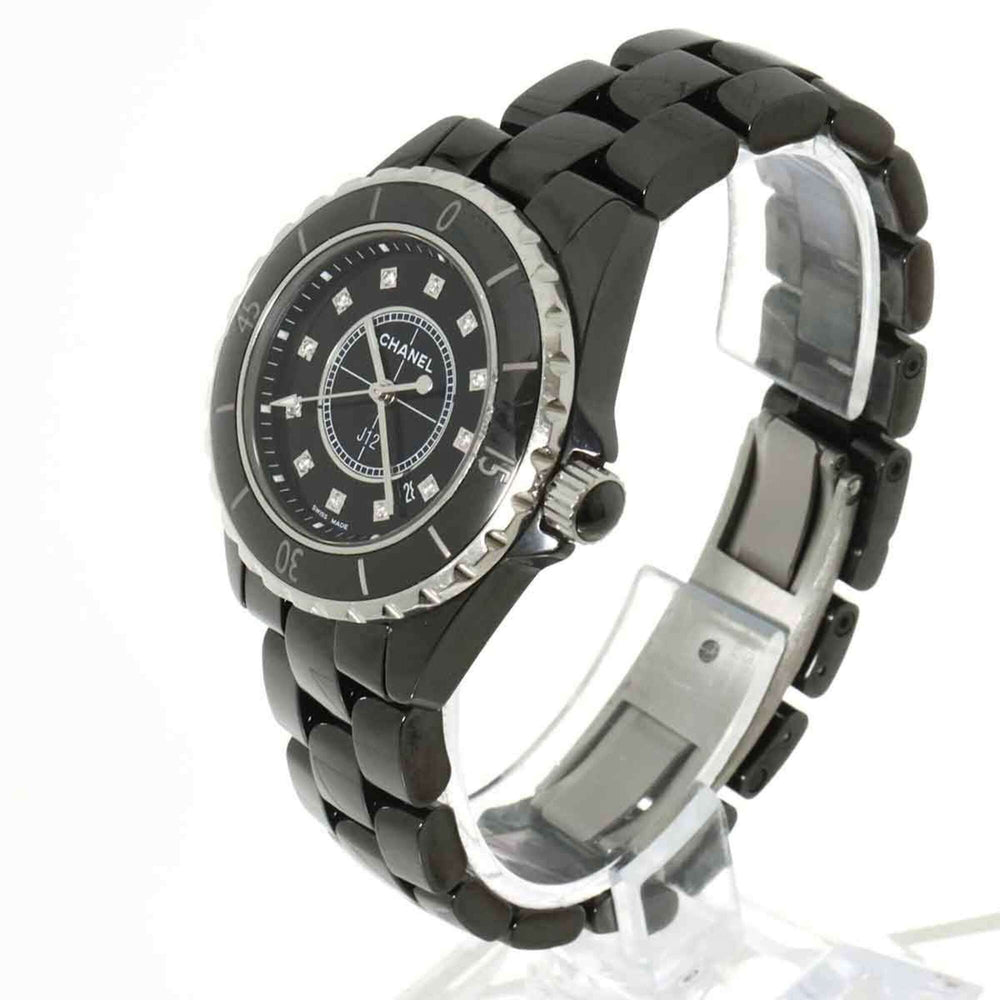 Chanel J12 33mm H1625 Women's Watch, 12 Diamonds, Date Display, Black Ceramic Quartz Watch — Very Good