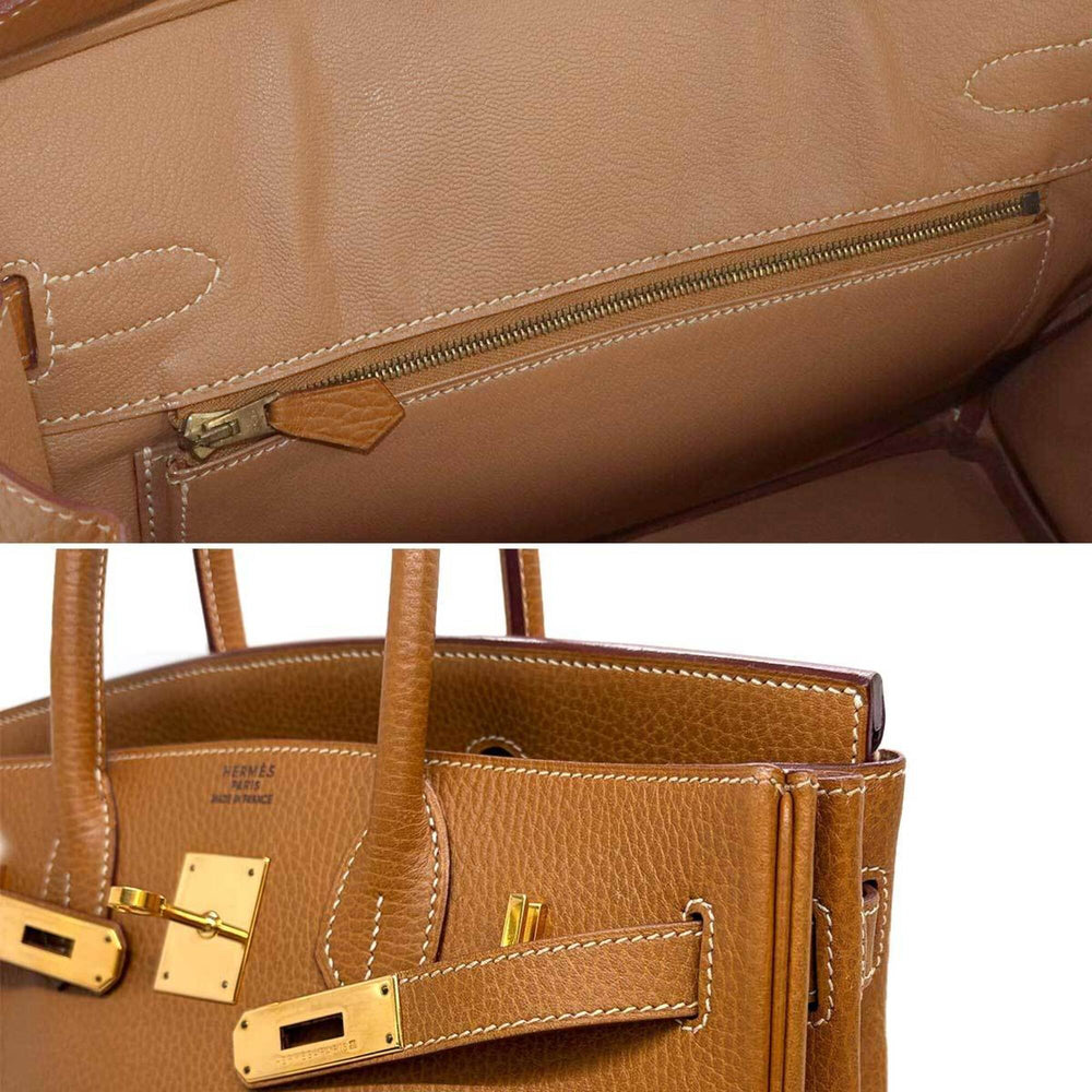Hermes Birkin 30, Ardennes leather, natural finish, handbag, □B stamp, made in 1998, gold hardware — Like New