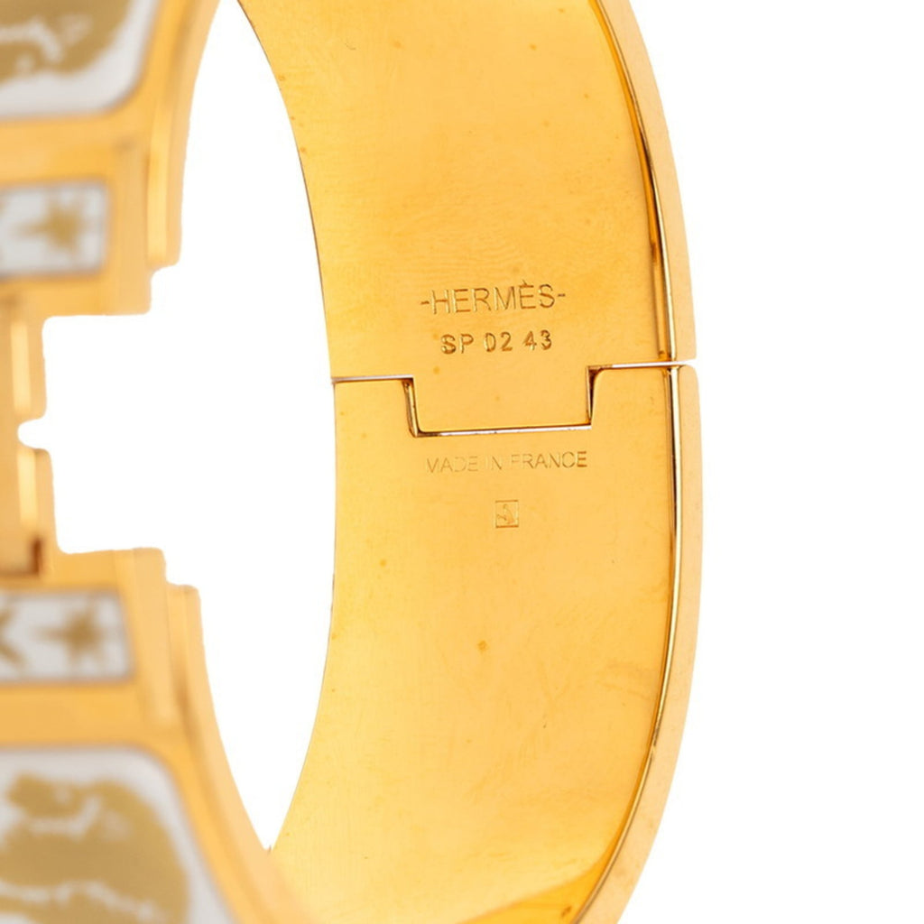 Hermès Click Crack H Bracelet, "Enchanted by the Charm of Orpheus," Gold and White Plated, Women's, HERMES