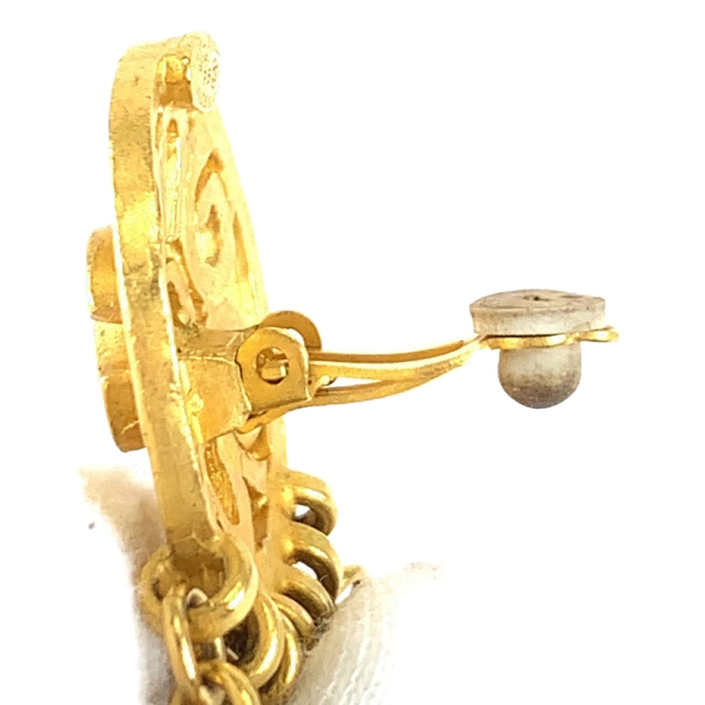 CHANEL Vintage Coco Mark Stone Gold, Red, and Blue Plated Swing Earrings for Women