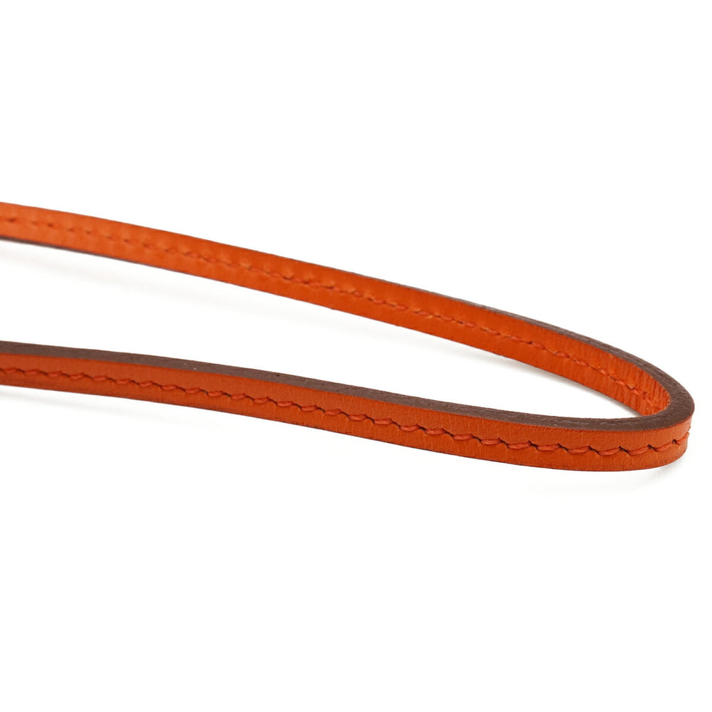 HERMES Hermes Magnifying Glass Necklace Pendant Circle Round Leather Orange — New - Store Return