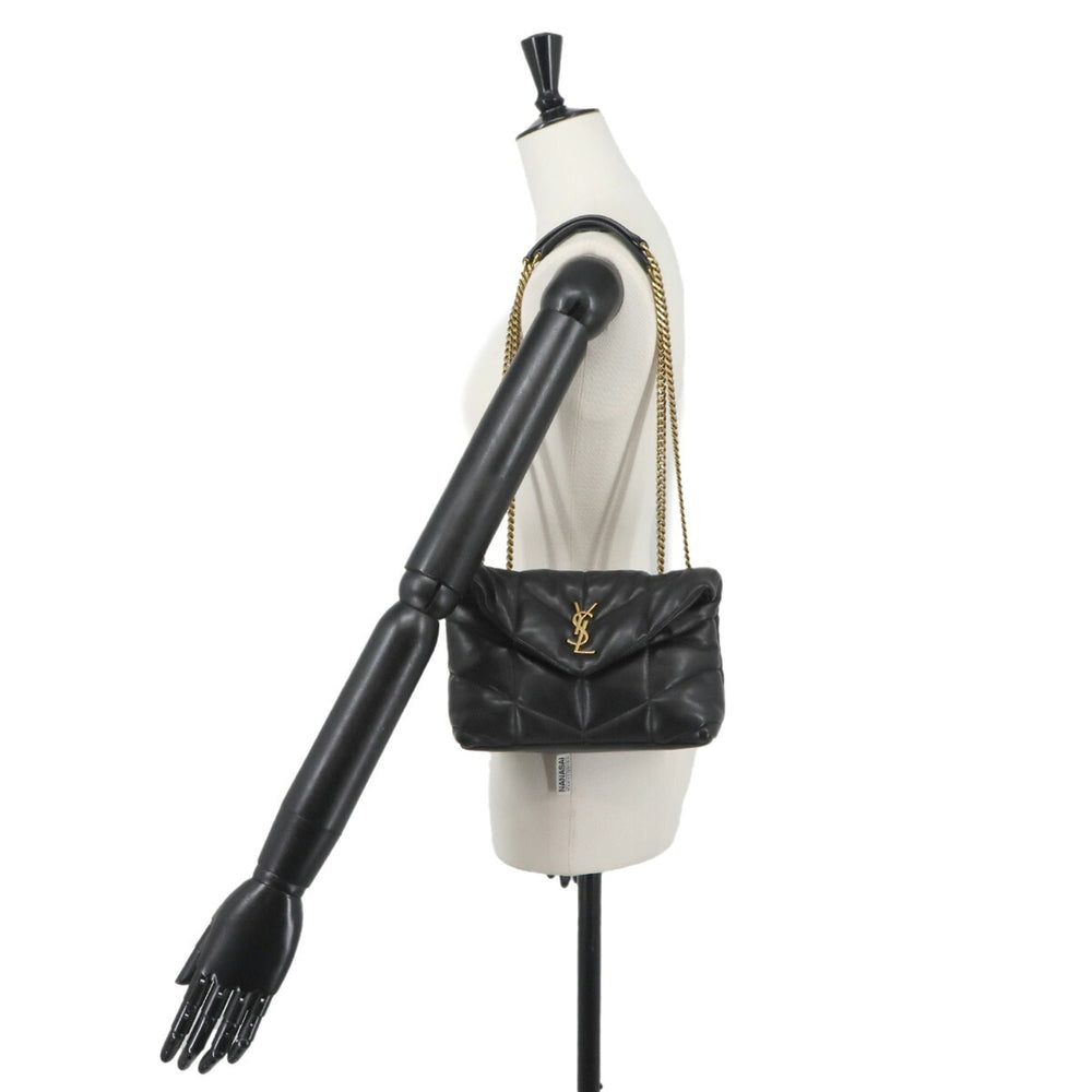 Saint Laurent Puffer Toy Chain Shoulder Handbag, Leather, Black, 759337, Gold Hardware — Like New