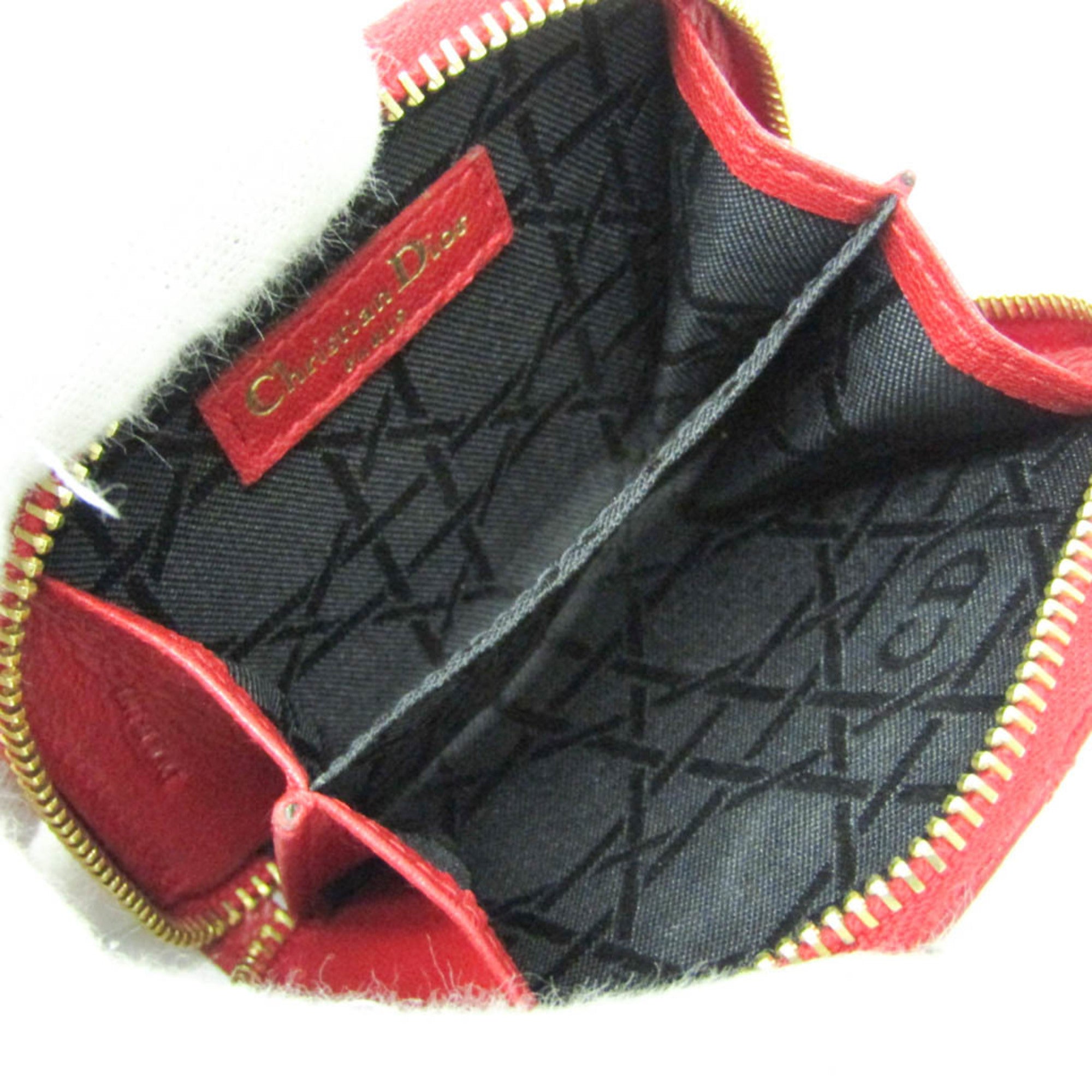 Christian Dior Cannage/Lady Dior Women's Leather Coin Purse/coin Case Red Color
