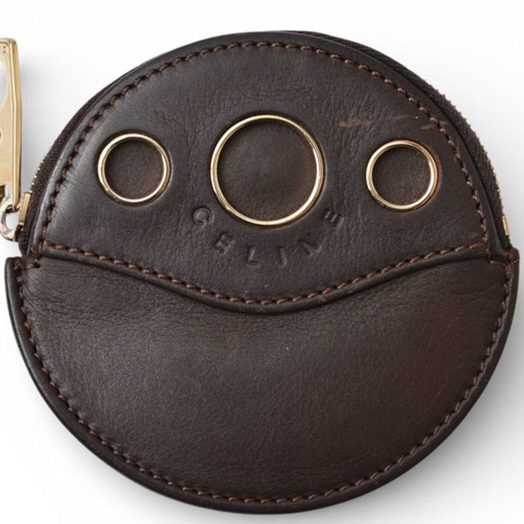 Celine coin case, circle-shaped, dark brown