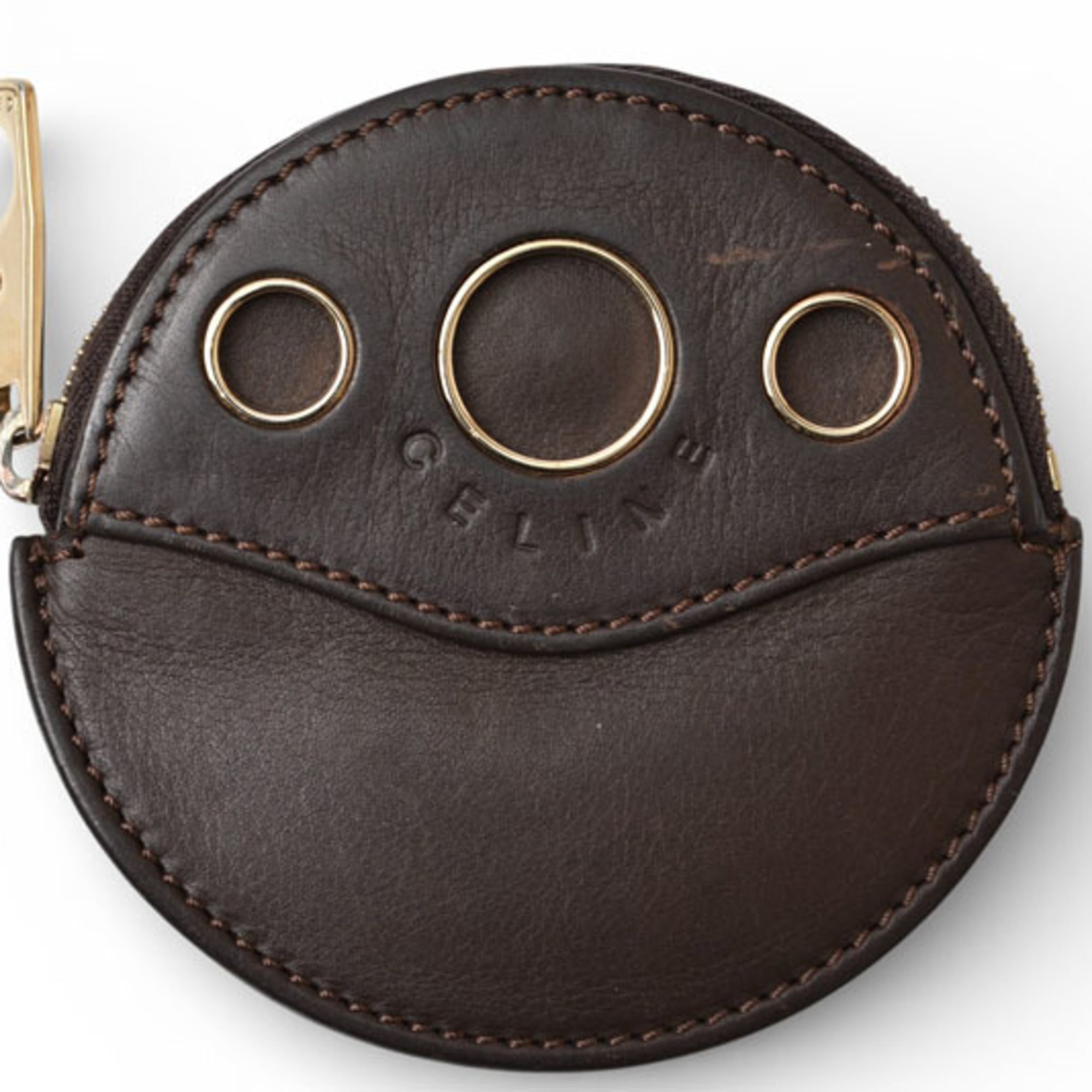 Celine coin case, circle-shaped, dark brown