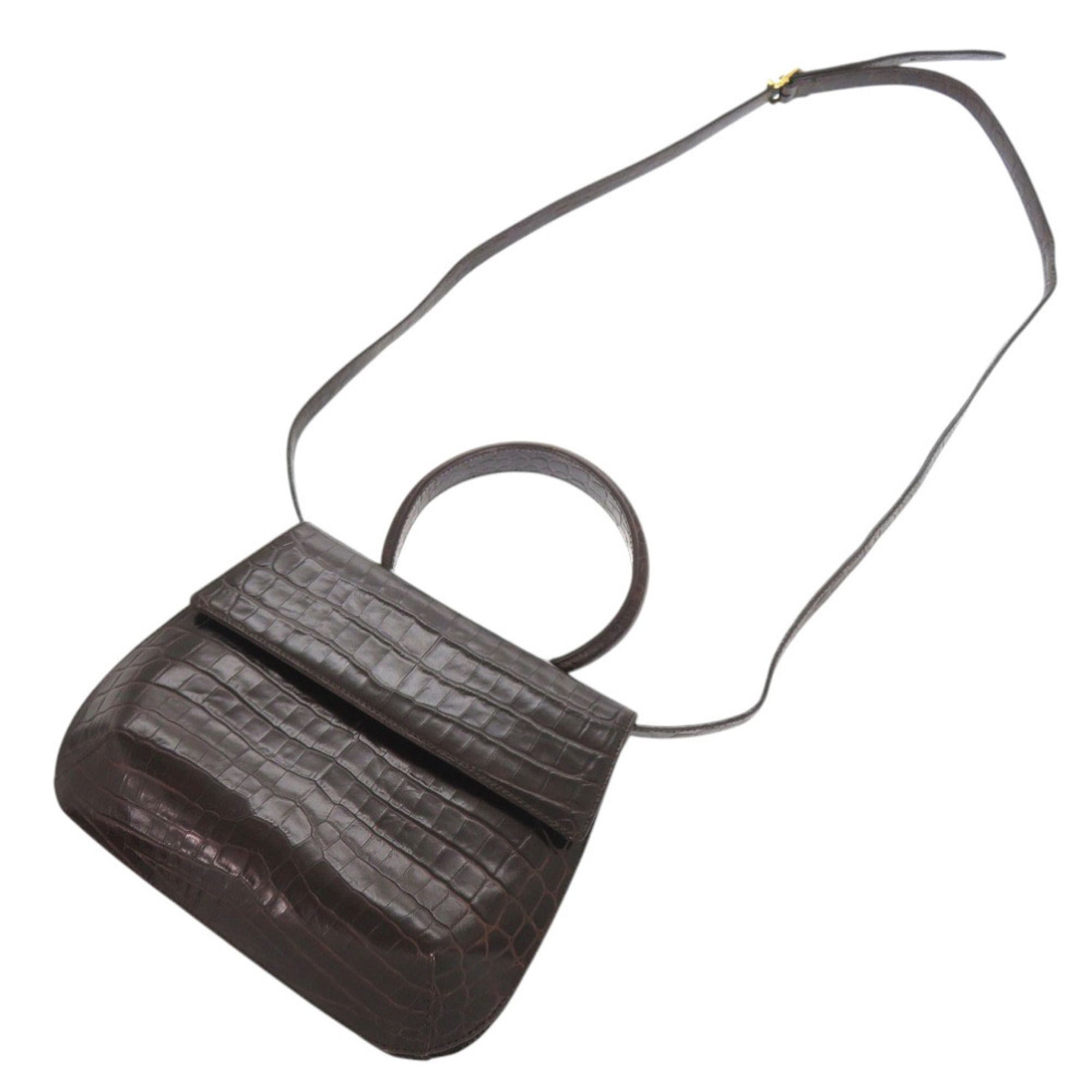 Excellent condition Salvatore Ferragamo crocodile-embossed leather brown handbag/shoulder bag 0396Salvatore