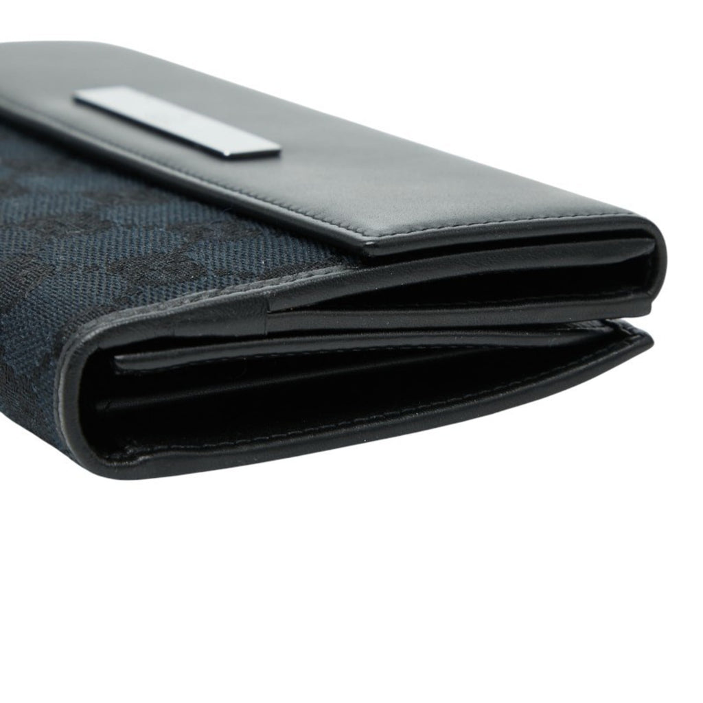 Gucci GG Canvas Long Wallet 035 1408 2150 Navy Black Leather Women's GUCCI