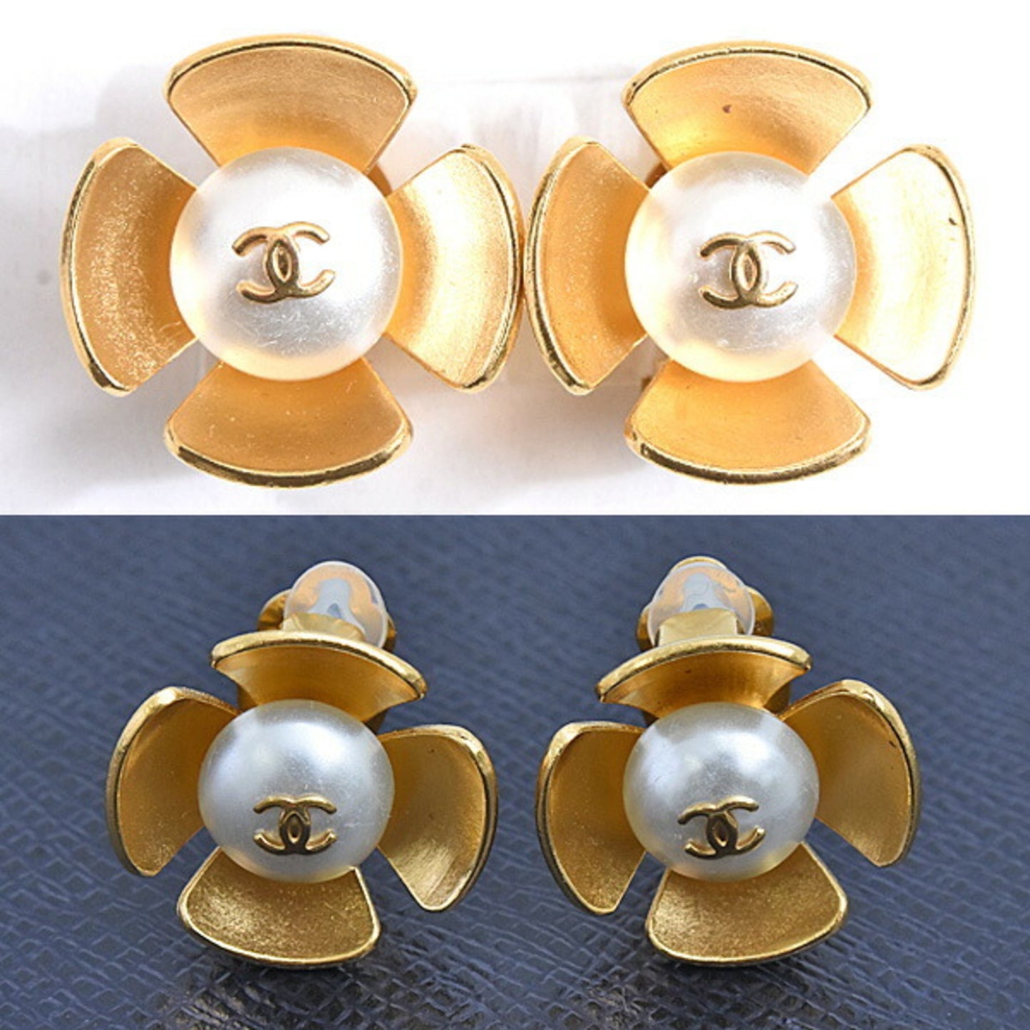 Chanel Earrings for Women, Flower Design Earrings, Coco Mark, Fake Pearl, Gold Color, CHANEL 96P GP