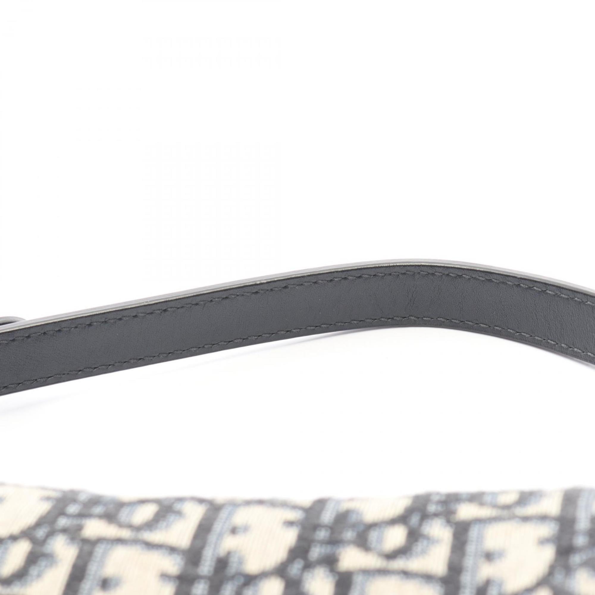 Christian Dior Dior Saddle Bag Mini Oblique Jacquard Handbag Canvas Leather Women's Ivory Navy