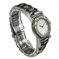 Tiffany & Co. Atlas watch, total weight 53.8g, stainless steel, quartz movement, white dial — Good