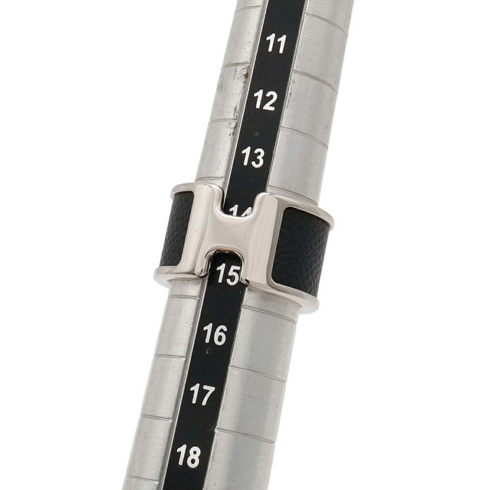 HERMES Olympe GM Ring, Metal, Veau Madame Leather, Silvery Black, Japanese Size Approx. 1 — New - Store Return