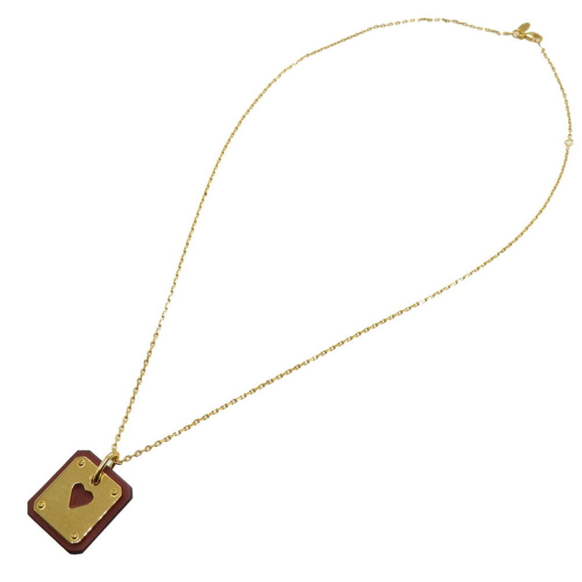 Hermes As de Coeur PM Heart Swift Leather Gold Z Stamped Necklace 0236 HERMES — Like New
