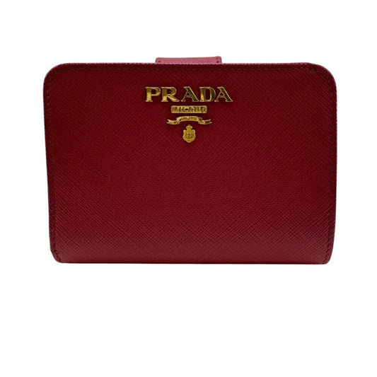 PRADA 1ML018 Compact Saffiano Bifold Wallet, Pink, Women's